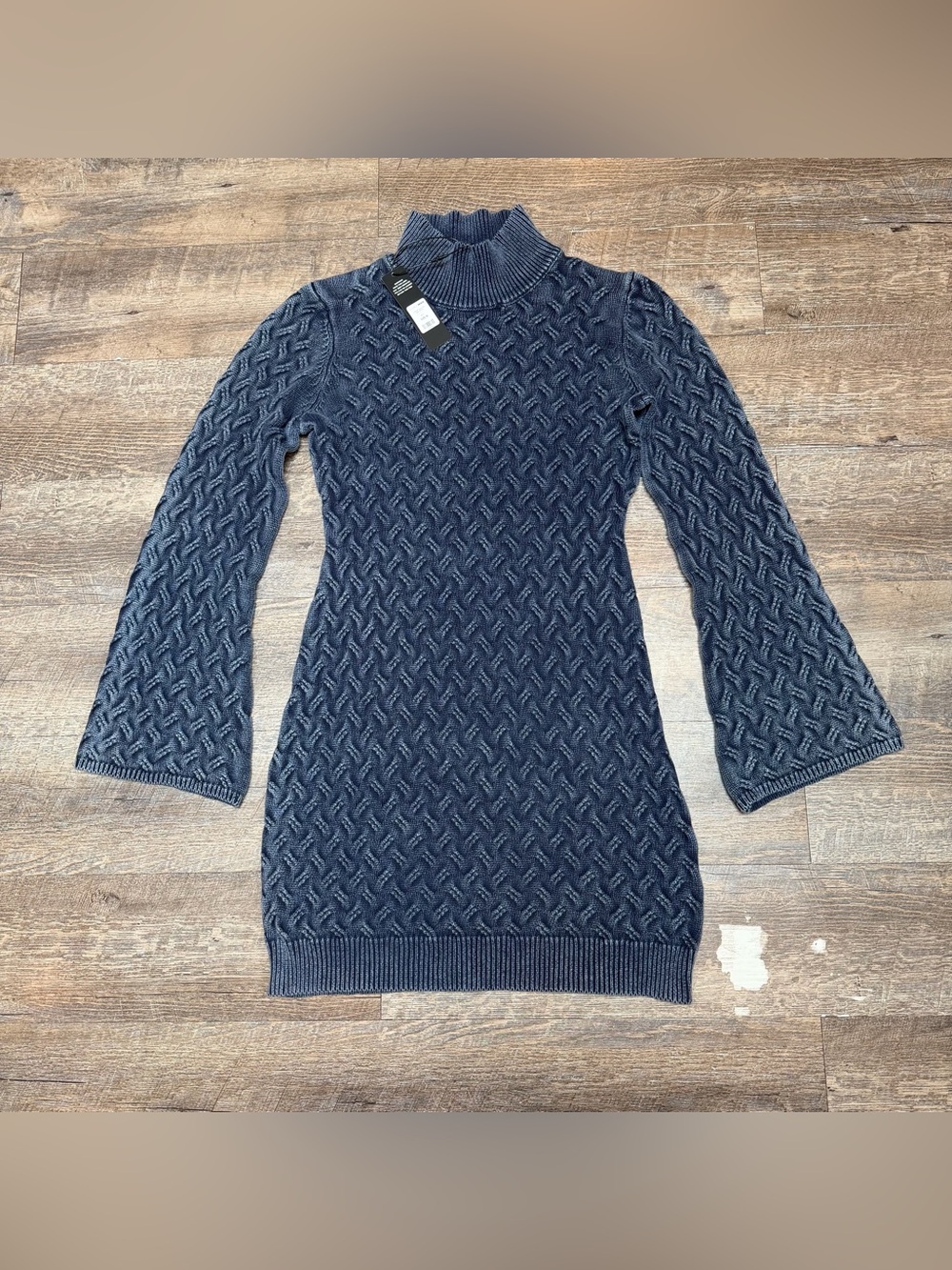 Fashion Nova London Sweater mini dress Navy Cable Knit Turtleneck Sweater Dress